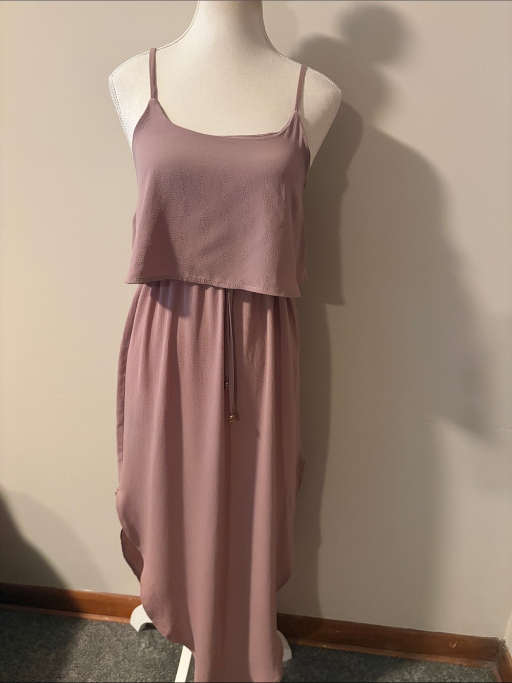 Nerlerolian Blush Mauve Spaghetti-Strap Maxi Dress with Side Slits. Size Small